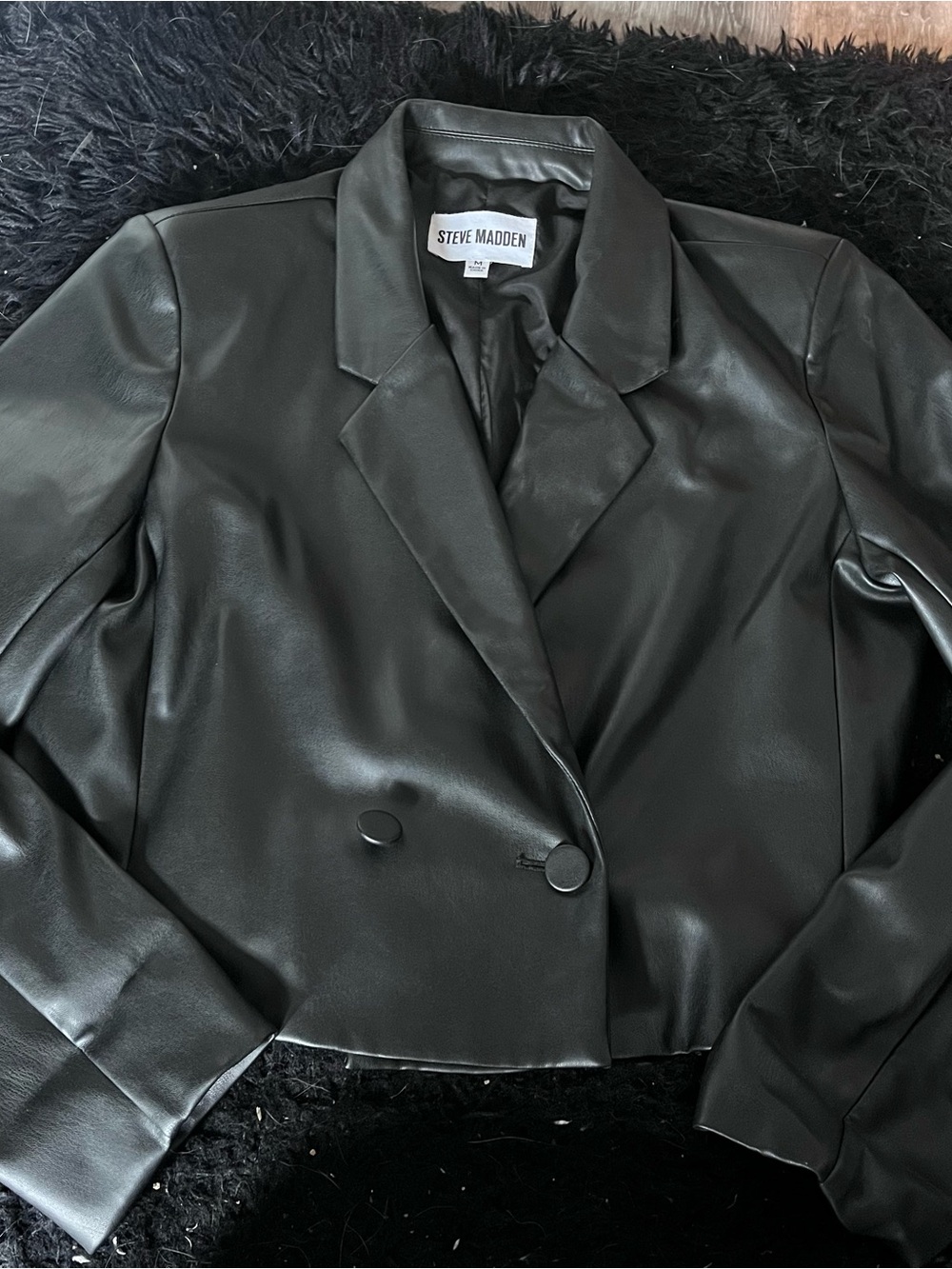 Steve Madden Black Faux Leather Cropped Blazer Jacket